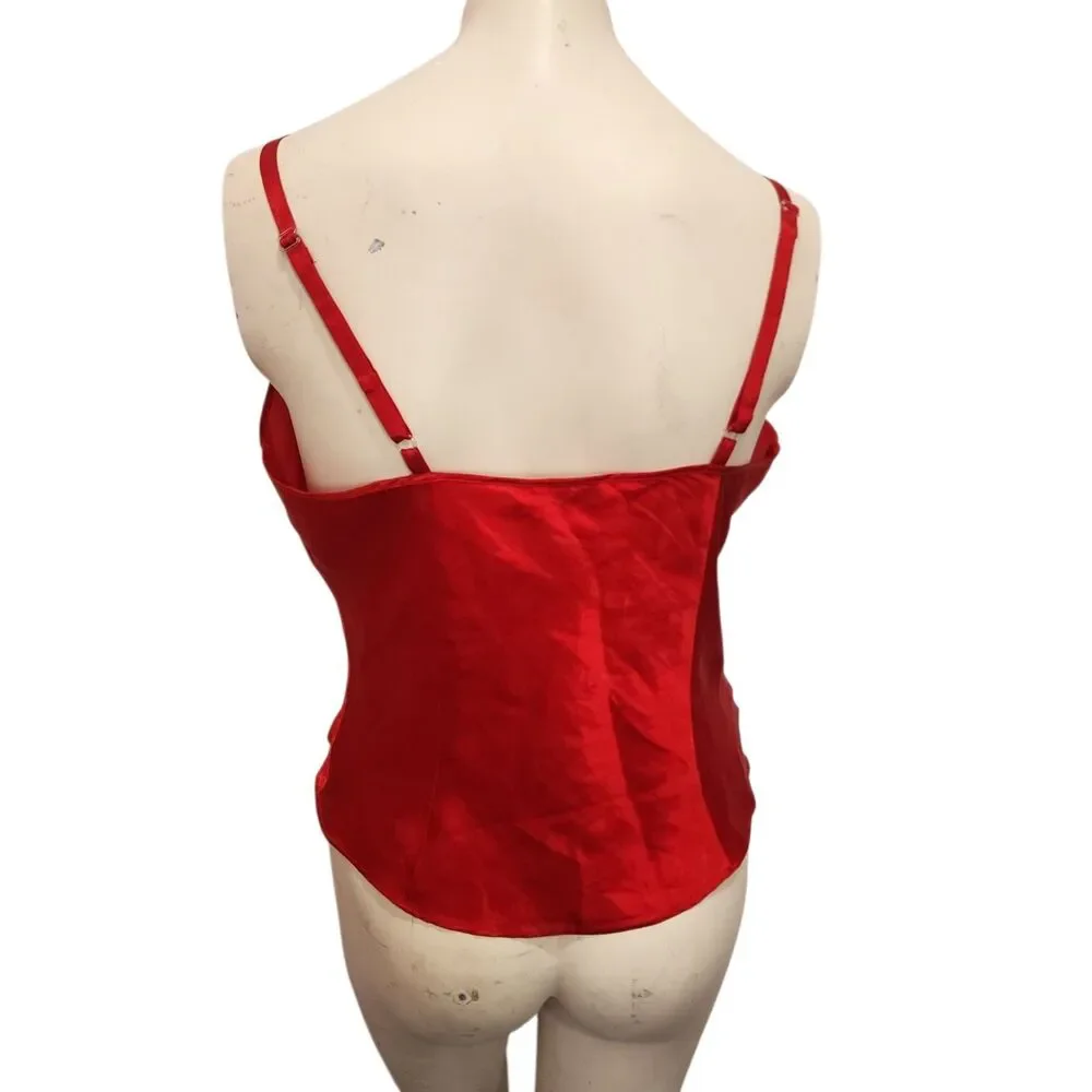 Cacique Red Satin Lace‎ Camisole Womens L Lingerie Sexy Adjustable Straps